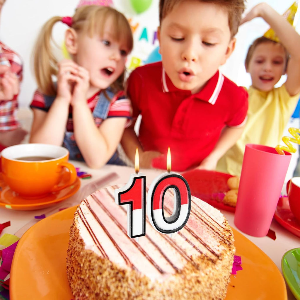 Conelist Cartoon Red and White Birthday Cake Candle Numeral Birthday Cake Topper for Animated Decoration Cartoon Party Supplies(Number 10)