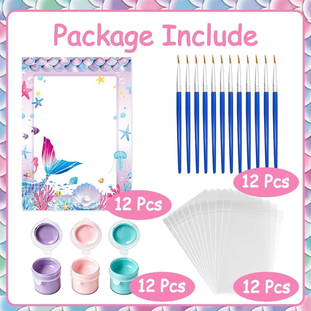 12PCS Mermaid Party Favors- DIY Mermaid Wood Painting Kits with Art Supplies – Fun Thank You Gifts, Birthday party& Goodie Bag Stuffers