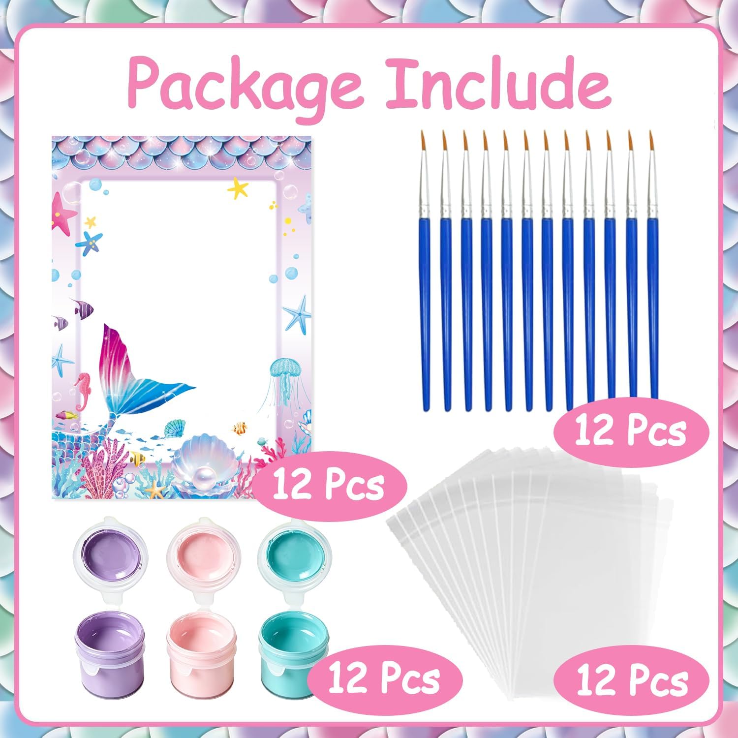 12PCS Mermaid Party Favors- DIY Mermaid Wood Painting Kits with Art Supplies – Fun Thank You Gifts, Birthday party& Goodie Bag Stuffers