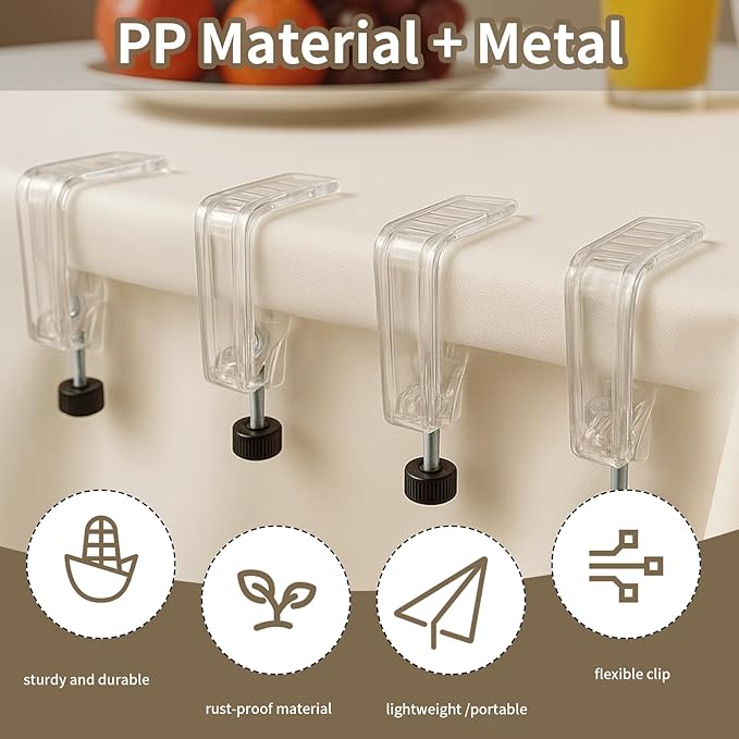 12 Piece Adjustable Tablecloth Clips with Strong Clamping Force to Prevent Slippage. Damage-Free Picnic Table Clips , Easy to Install, Suitable for Tables with Thickness Between 0.4-1.96 Inch.