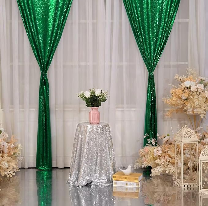 Eternal Beauty Sequin Backdrop Curtains, 2x8 Ft-2 Panels Green Back Drop for Shimmer Photography Party Wedding Birthday Decor