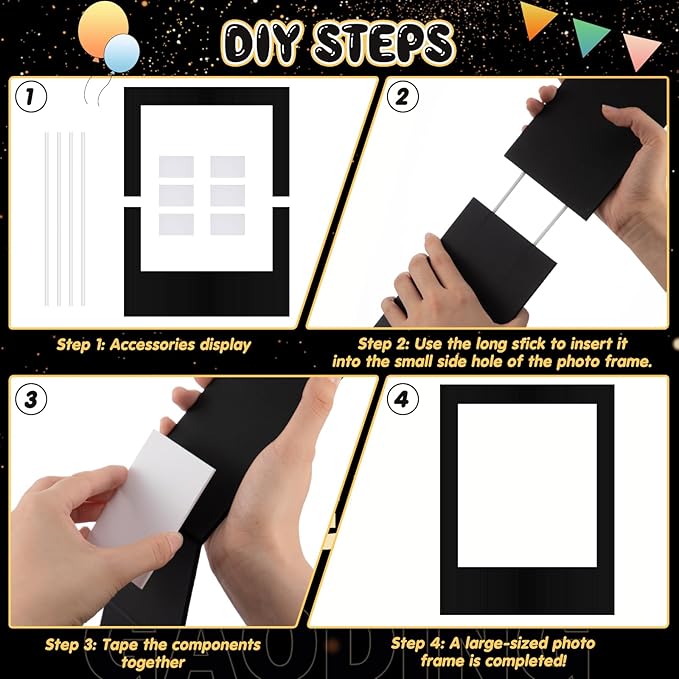 32 x 24 Inch Large Blank DIY Photo Booth Props Picture Frame Party Frame DIY Photo Booth Props Selfie for Birthday, Graduation, Christmas Holiday Party(Black,Vertical)