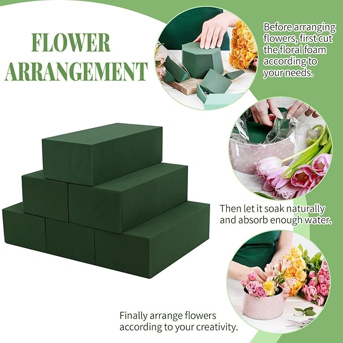 Aktor 24 Pcs Floral Foam Blocks for Fresh & Artificial Flower Arrangement, 8.8” x 4.1” x 2.7” Green Wet Foam for Wedding, Birthdays, Home, Office, and Garden Decorations