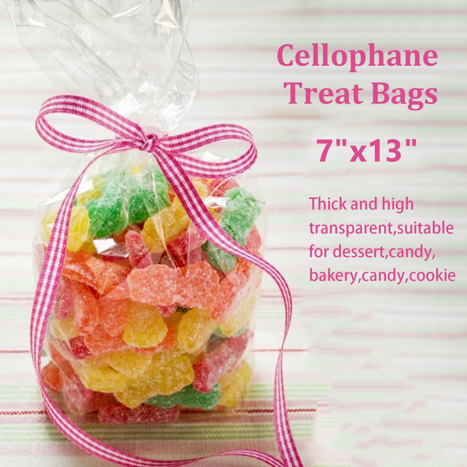 Morepack Cello Cellophane Treat Bags,200 Pieces 7x13 Inches Clear Plastic Gift Bags with Twist Ties,Party Favor Bags (Flat, No Gusset, Bottom)