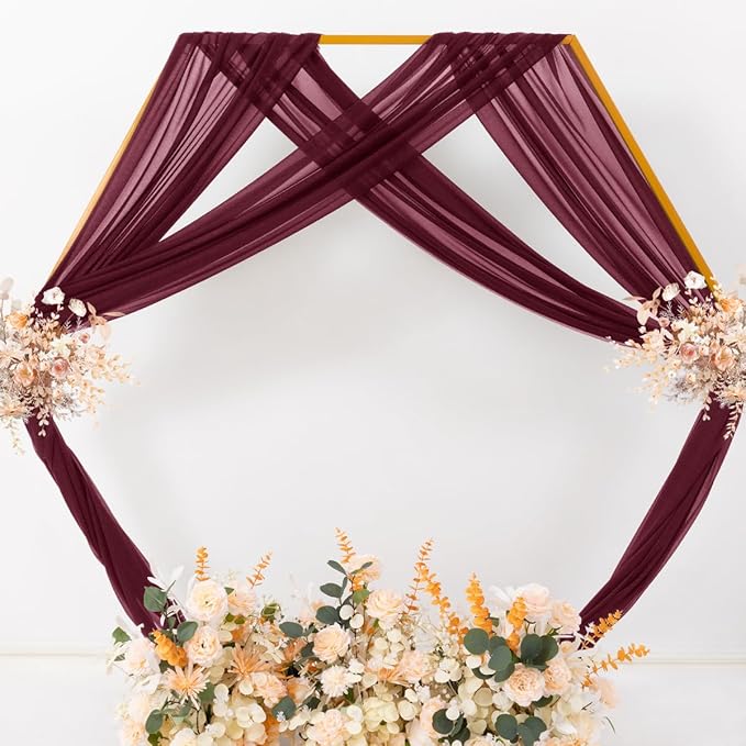 MLMC Burgundy Wedding Arch Draping Fabric 1 Panel 29" x 20 FT Extra Long Gauze Drapes Sheer Backdrop Curtains 6.6 Yards Airy Outdoor Drapery Panels for Wedding Bridal Shower Ceiling Decoration
