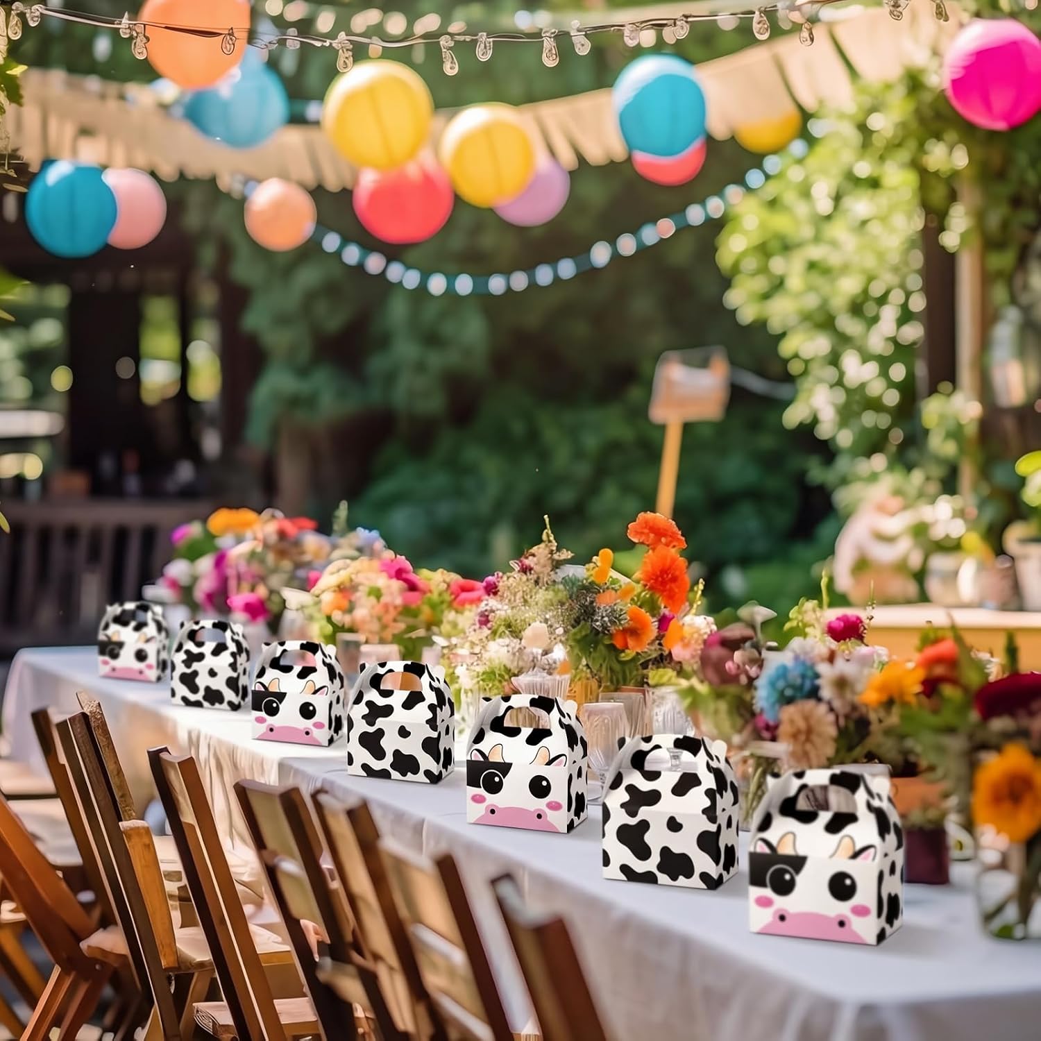 Sherr 12 Pack Cow Boxes for Party Favors Decorations Cow Treat Candy Goodie Candy Treat Boxes Reusable Print Gift Bags for Birthday Farm Animals Party Supplies
