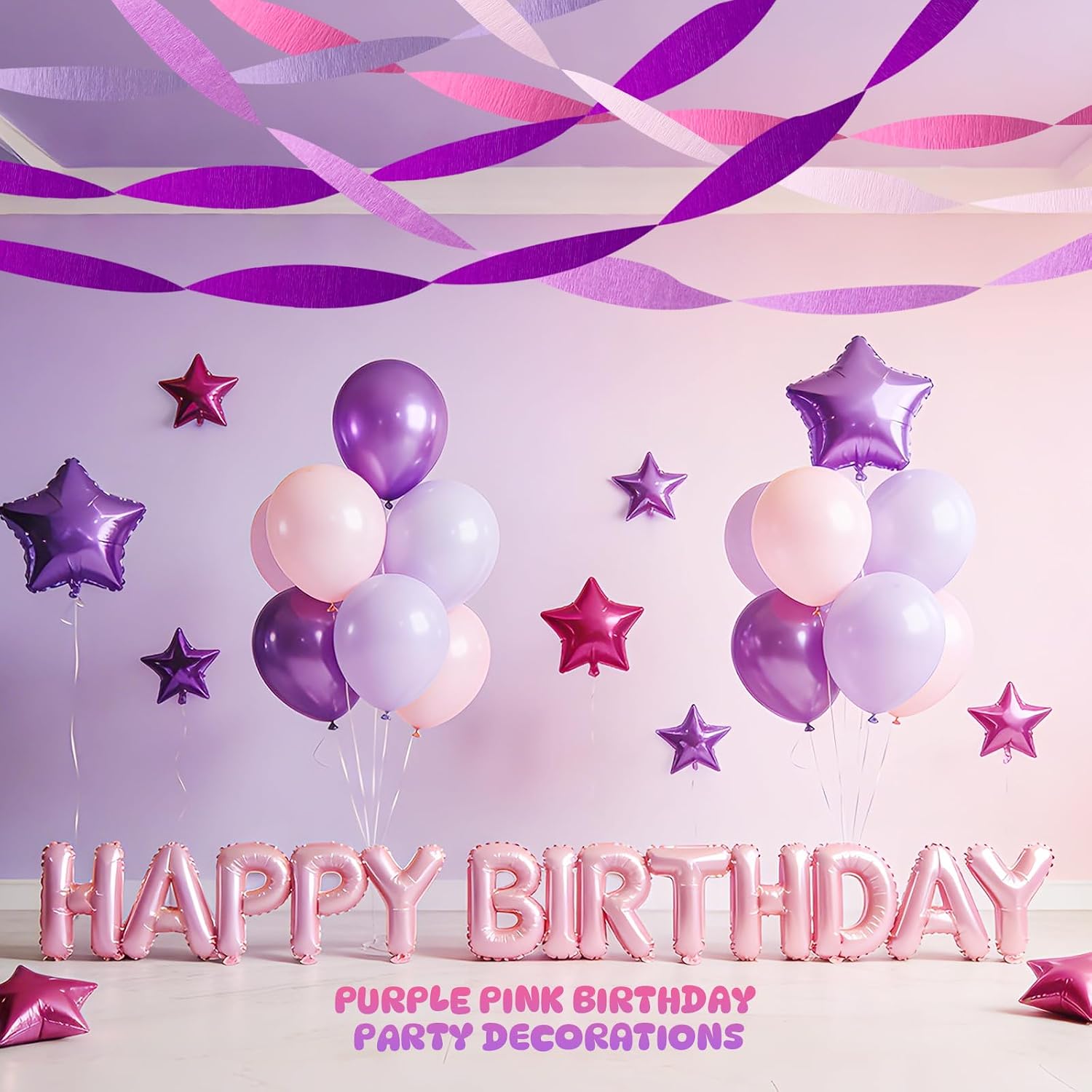 5 Rolls Purple Pink Crepe Paper Streamers, Lavender Hot Pink Party Decorations, Hanging Streamer Backdrop for Women Girls Birthday, Wedding, Baby Shower, Mermaid Unicorn Butterfly Theme Party Supplies