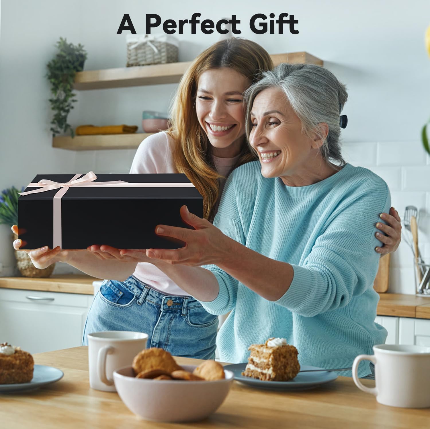 Brothersbox Black Gift Box 13.8"x9.1"x4.3" Large Gift Boxes for Presents with Magnetic Lid, Ribbon, Collapsible Boxes for Valentine's Day Mother's Day Christmas Birthday Wedding