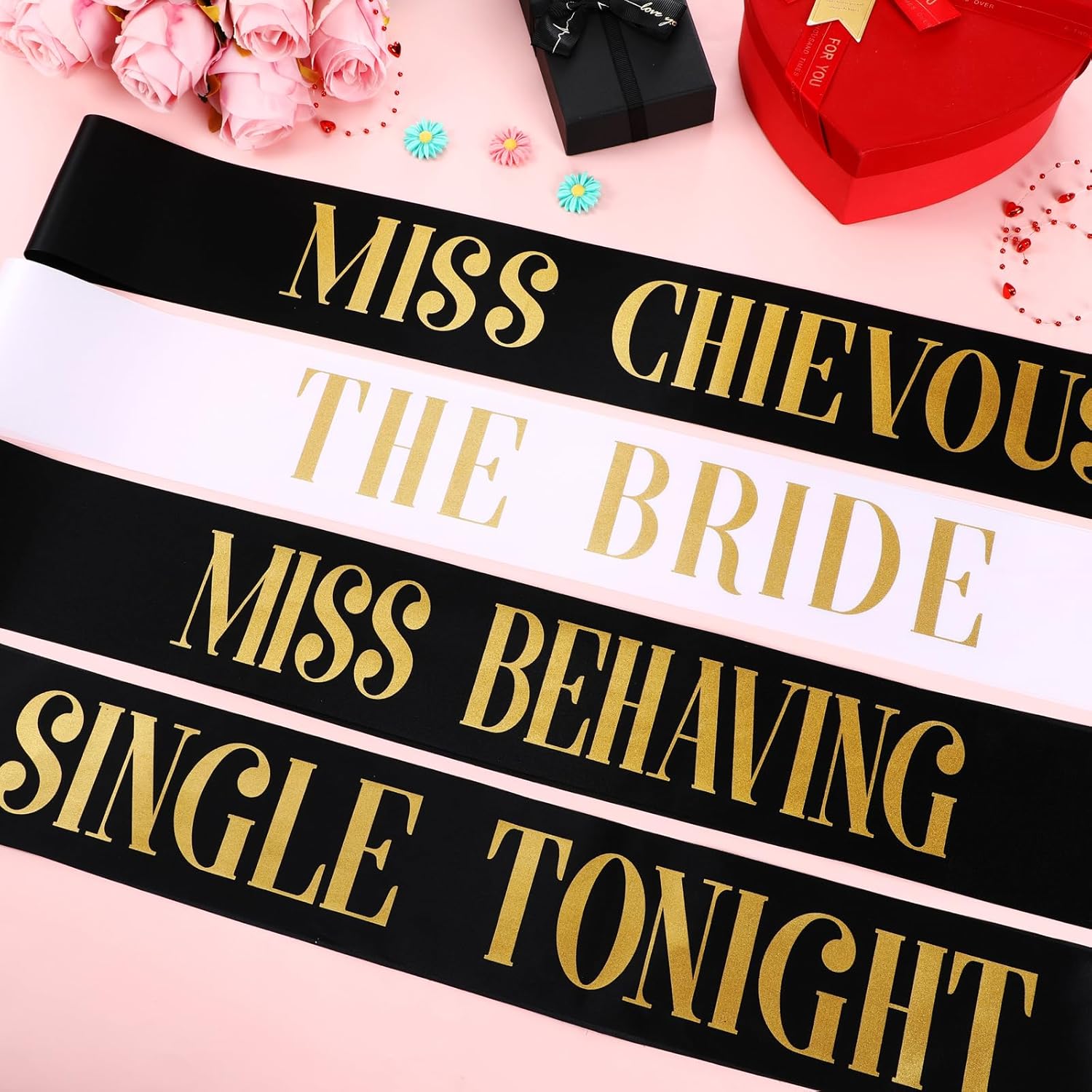JellyArch 24 Pcs Bride Sash Bachelorette Party Bridesmaid Sashes Set Bridal Team Sash Bachelorette Party Sashes Bridal Shower Decorations Bride Gifts for Bridesmaids Maid of Honor(White Black)