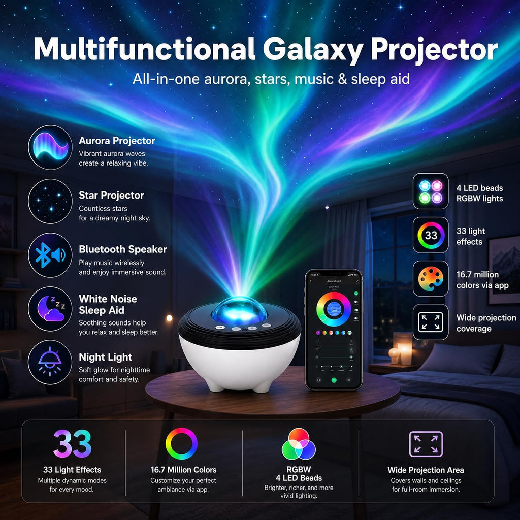 star projector galaxy light aurora projector with smart shown in use