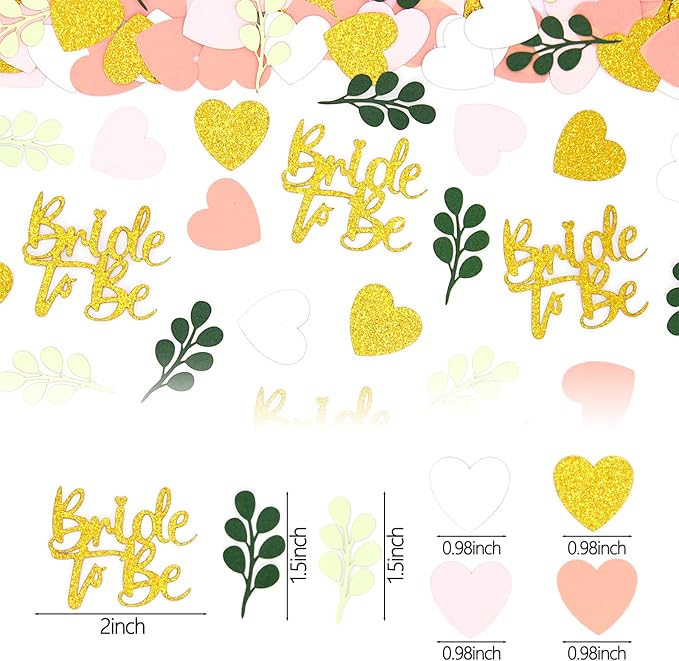 200PC Sage Green and Pink Gold Bachelorette Confetti for Bridal Shower Decorations Heart Eucalyptus Table Scatters for Bride to Be Decorations Engagement Wedding Decor Party Supplies