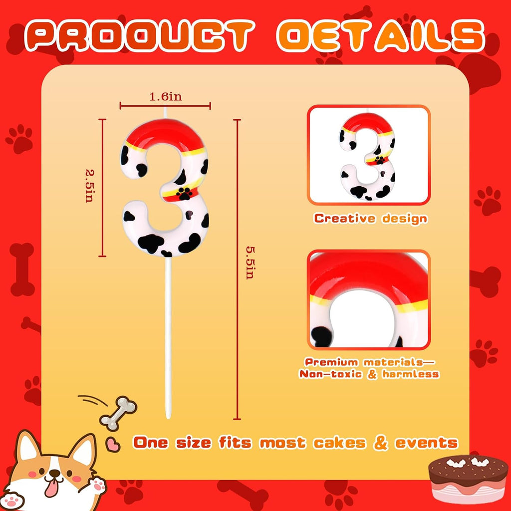 Dog Paw Birthday Candles, Number Candles for Birthday Party Cake Decoration Supplies (Red, Number 3)