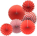 Party Hanging Paper Fans Set, Red Round Pattern Paper Garlands Decoration for Birthday Wedding Graduation Events Accessories, Set of 6