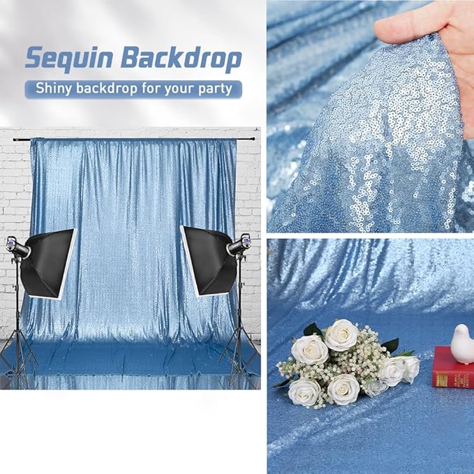 Eternal Beauty Baby Blue Sequin Backdrop, 4x7 Ft Glitter Background Curtains for Shimmer Photography Party Wedding Birthday Back Drop Decor