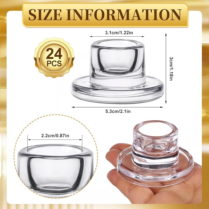 24 PCS Glass Taper Candle Holders Bulk Candlestick Holders Clear Short Tapered Candle Stick Holder Decor Set for Table Centerpiece Wedding Party Advent Christmas Home Decorations (24, Clear)