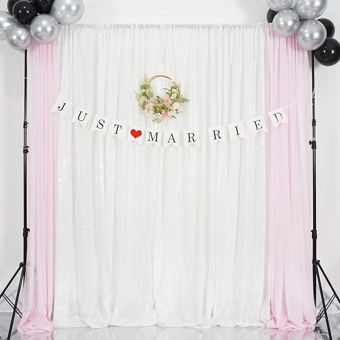 Poise3EHome White Sequin Backdrop Curtain,4 Panels 2FTx8FT Glitter Background for Party Birthday Party Baby Shower Wedding Christmas Thanksgiving Halloween Holiday Festival Decor