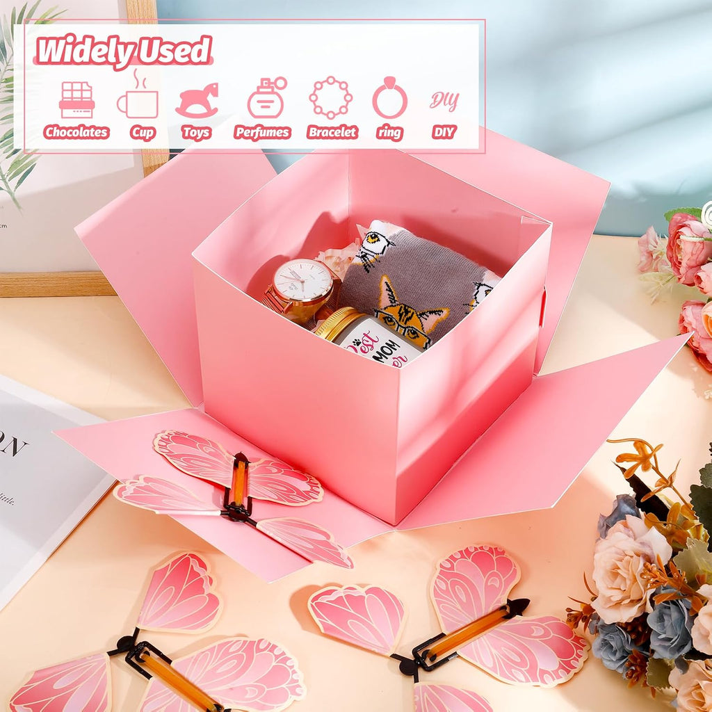 XLSXEXCL Butterfly Explosion Cardboard Gift Box, Flying Butterfly Surprise Box for Birthday, Wedding, Anniversaries, Christmas (Pink)