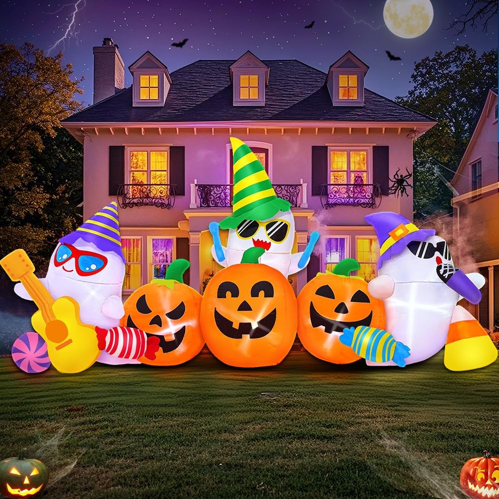 8ft halloween inflatable decoration ghost pumpkin band decorations, main product view