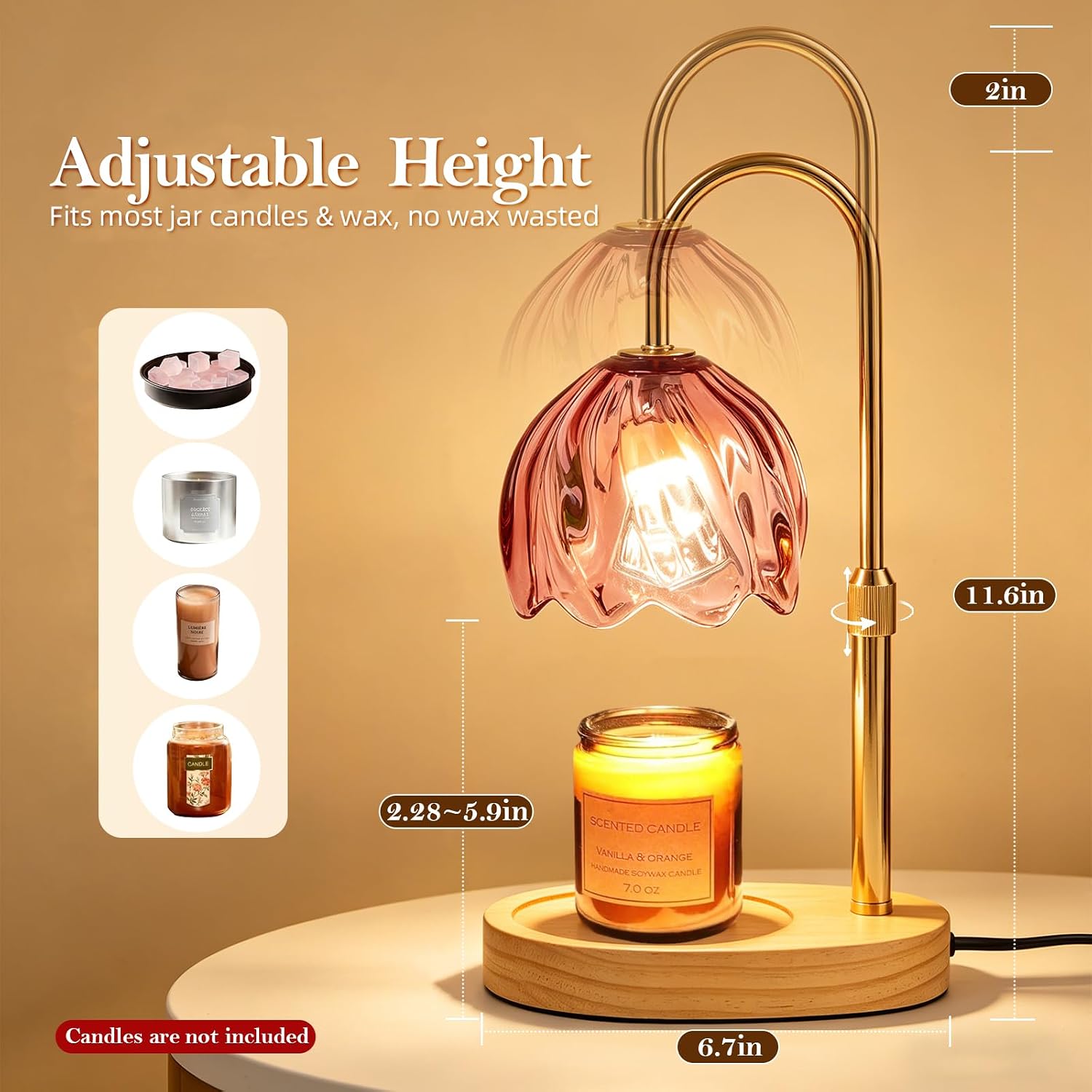 Flower Candle Warmer Lamp with Timer, Dimmable Adjustable Height Wax Melts Warmer for Jar Candles, Birthday Gifts for Women Mom, House Warming Gifts New Home, Bedroom Living Room Decor (Rose Red)