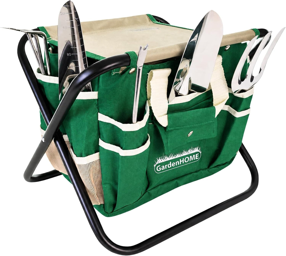 gardenhome 7-piece garden tool set with folding stool, main product view
