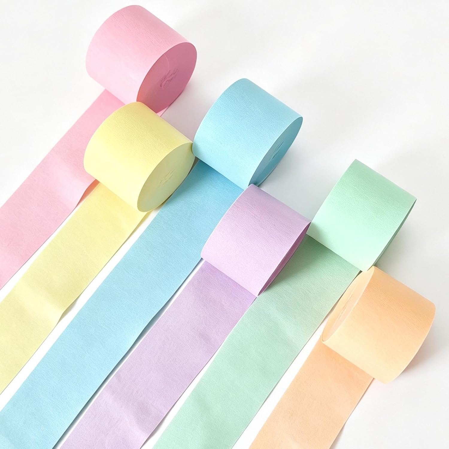 Pastel Crepe Paper Streamers 6 Rolls 492ft, Party Decorations for Birthday Wedding Baby Shower Bride Shower Halloween Christmas Holiday Decorations, 1.77Inch x 82ft/Roll
