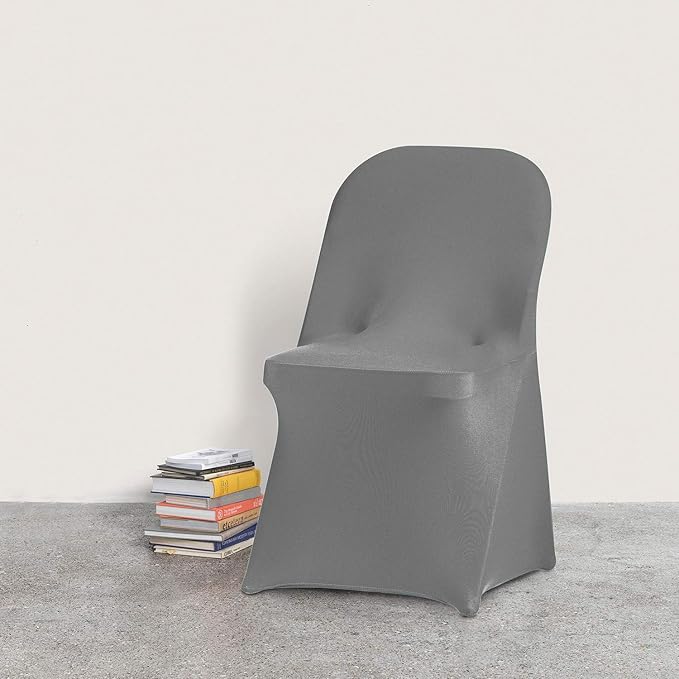 Peomeise Stretch Spandex Folding Chair Cover for Wedding Party Dining Banquet Event (Grey,6pcs)