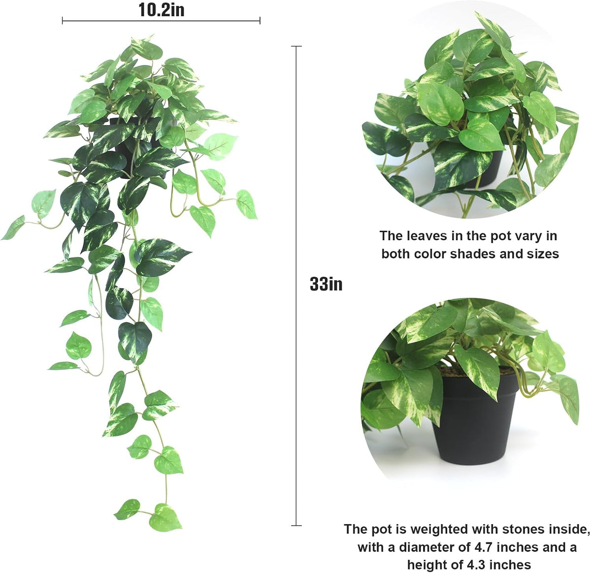 Fake Pothos Hanging Plants - 33" Set of 2 Artificial Silk Ivy Vines with...