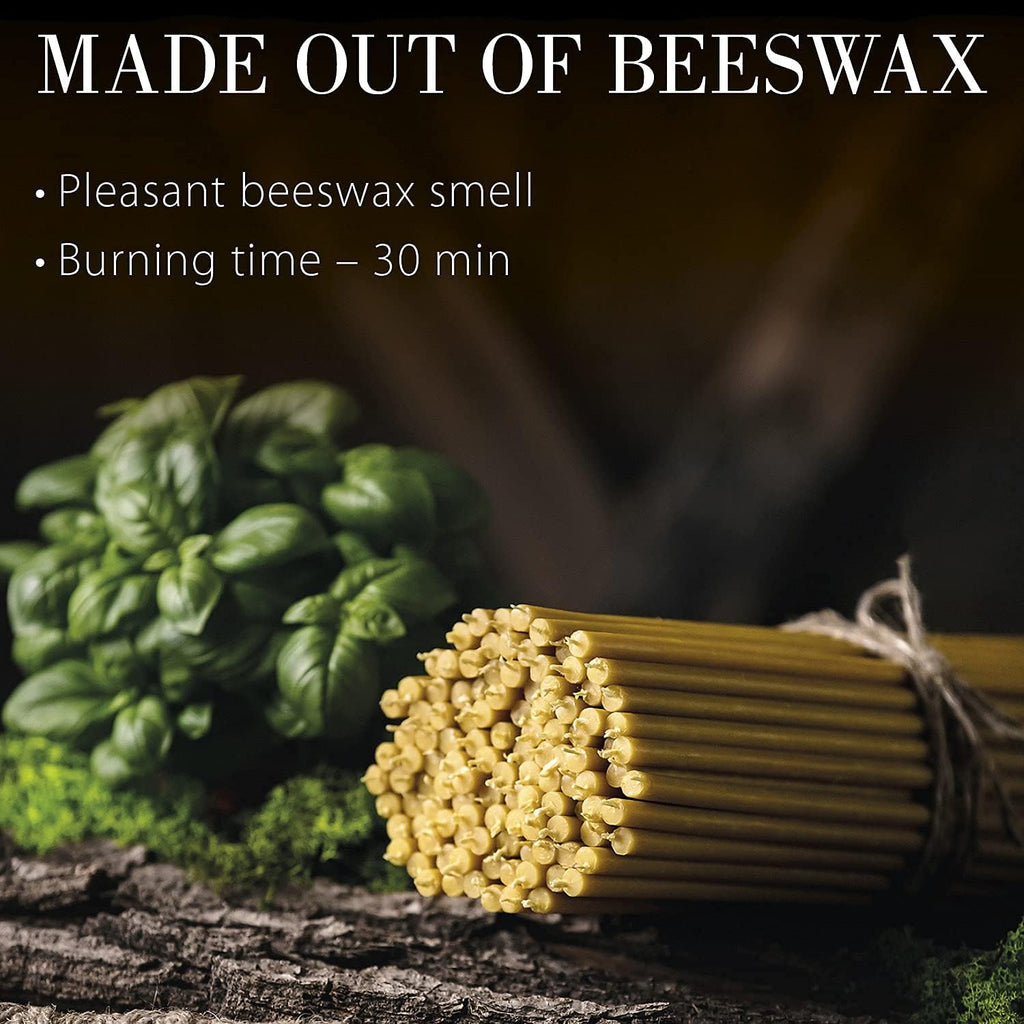 Danilovo Pure Beeswax Candles - Honey-Scented, Decorative Thin Taper Candles - Ideal for Birthday Decoration or Church Prayers - Drip Free, Tall & Smokeless Pack of 50 pcs, 6.3 x 0.2 inch