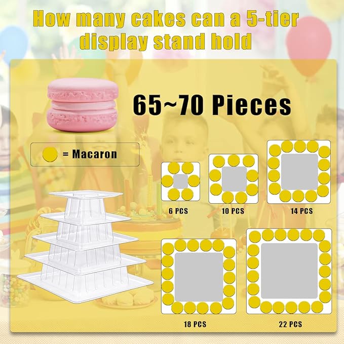 5 Tiers Square Macaron Tower Stand Cake Display Rack Cupcake Stand Desserts Display for Wedding Birthday Party Decor