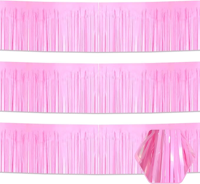 3 Pack 10 Long Macaron Pink Metallic Foil Fringe Garland Wall Hanging Tassle Banner, Mother's Day, Easter, Parade Floats, Birthday, Theme Party, Wedding Party Decorations
