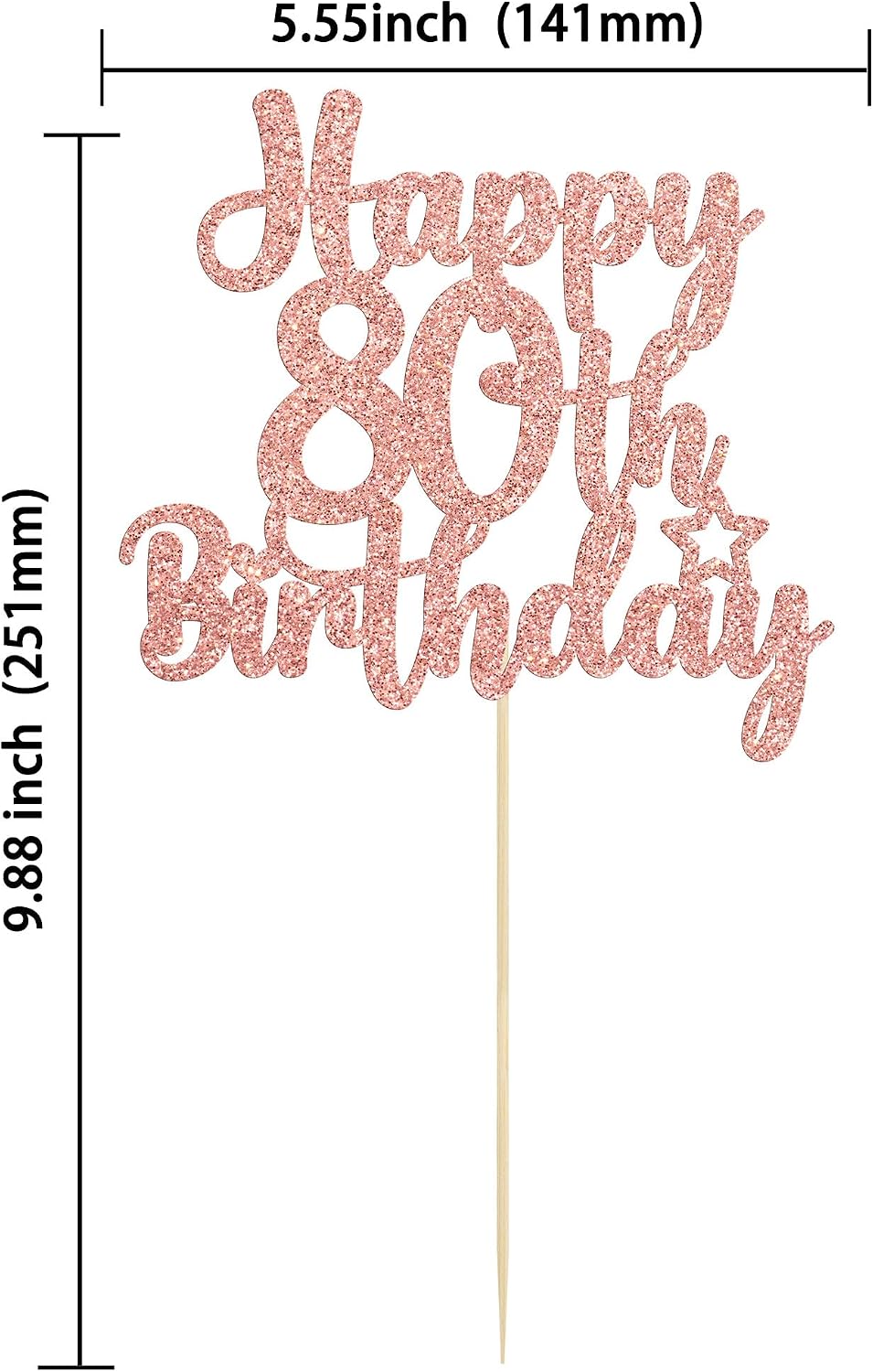 Gyufise 1Pc Happy 80th Birthday Cake Topper Glitter Cheers to 80 Years Old Birthday Cake Pick for Happy 80th Birthday Anniversary Party Cake Decorations Supplies Rose Gold