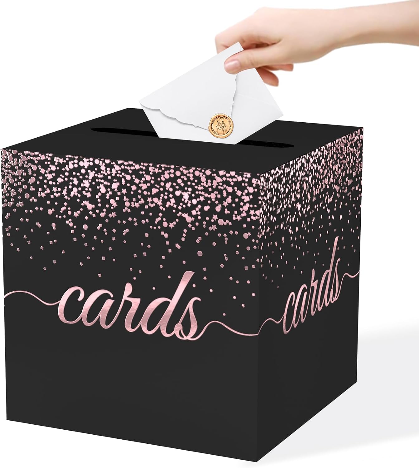 WNINK Black Rose Gold Cards Box for Birthday, Wedding, Bridal or Baby Shower, Graduation, Anniversaries, Engagement Party Decorations Supplies Money and Cards Receiving Box