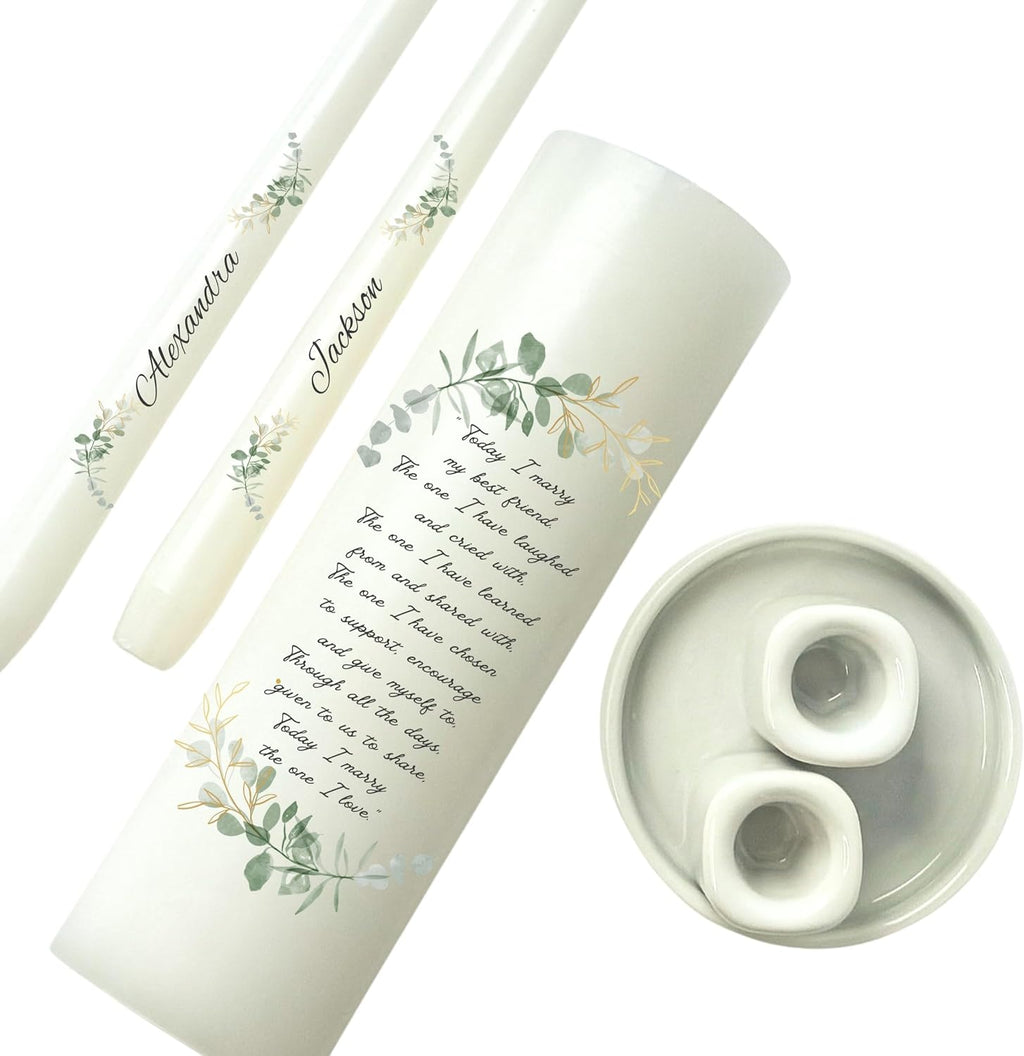 Unity Candles for Wedding, Modern Unity Set, Custom and Personalized Taper Candles with Bible Quote, Unscented White Premium Wax, Religious and Wedding Ceremony, Special Events (Custom Names)