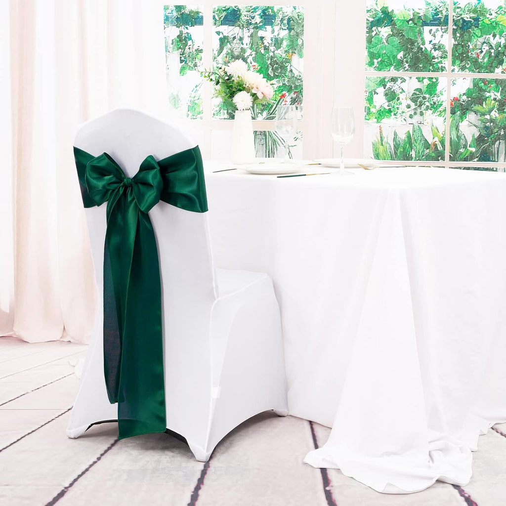 100 Pieces Emerald Green Satin Chair Sashes for Wedding Reception Party Hotel Home Kitchen Decoration-Emerald Green
