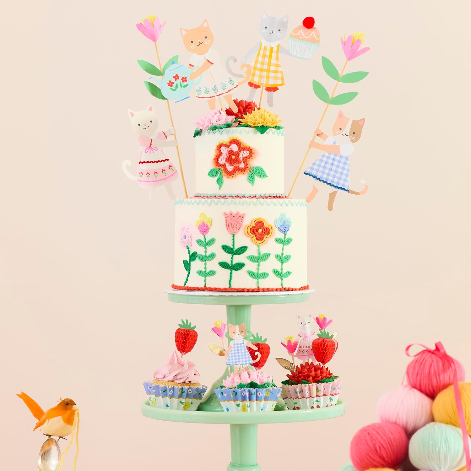 Meri Meri Cake Toppers for Themed Parties, Cat Cake Topper – Complete Your Party Theme with These Bright & Fun Dessert Decorations