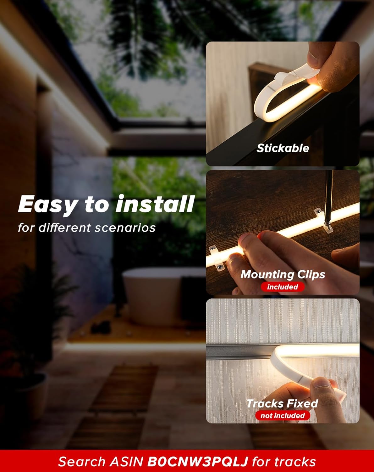 Shine Decor COB LED Rope Light AC 120V, 800lm Ultra Bright, IP65 Waterproof Cold-Resistant ETL Neon Strip, No Driver Tape Lighting for Home Commercial 10x4.5mm, 2800K Warm White, 16.4ft