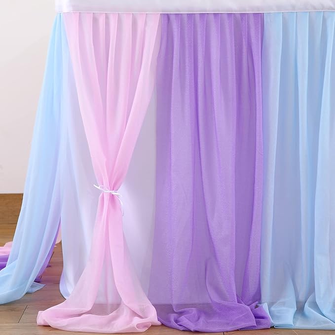 6ft Pink Blue Purple Tulle Table Skirts for Mermaid Baby Shower Birthday Party Wedding Pastel Tutu Table Cloth Cover for Rectangle Tables or Round Tables