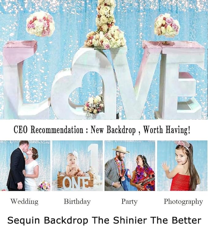 ShiDianYi Sequin Backdrop Baby Blue Sequin Photo Backdrop 4FT X 6FT Wedding Photo Booth Backdrop Shimmer Photography Background Ceremony Background