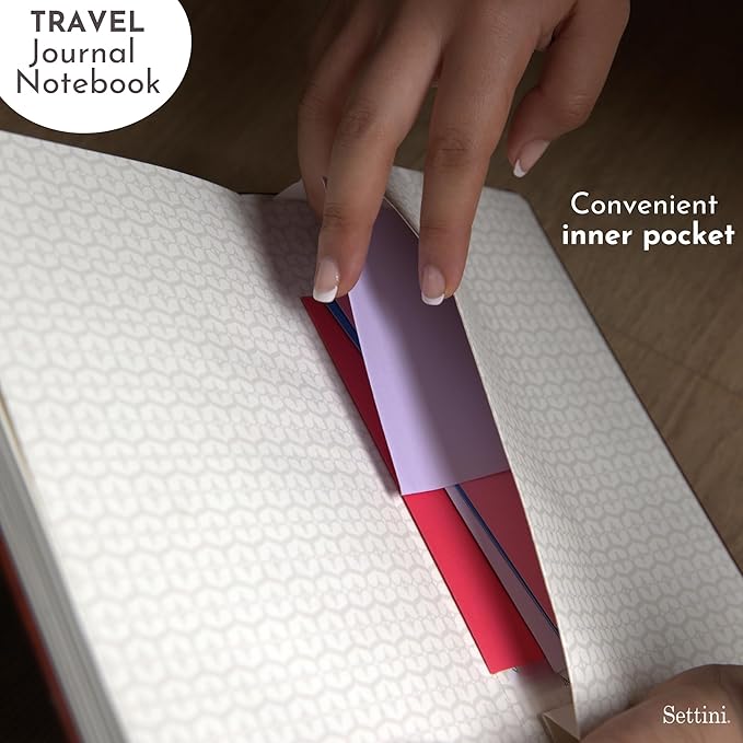 SETTINI Lined Journal, Ideal for Journaling - A5 Vegan Leather Notebook, 192 Archival-Quality Pages, QuillEase Bleed-Free Paper, Inner Pocket & Bookmark - Travel Journal for Men & Women, Grey Compass