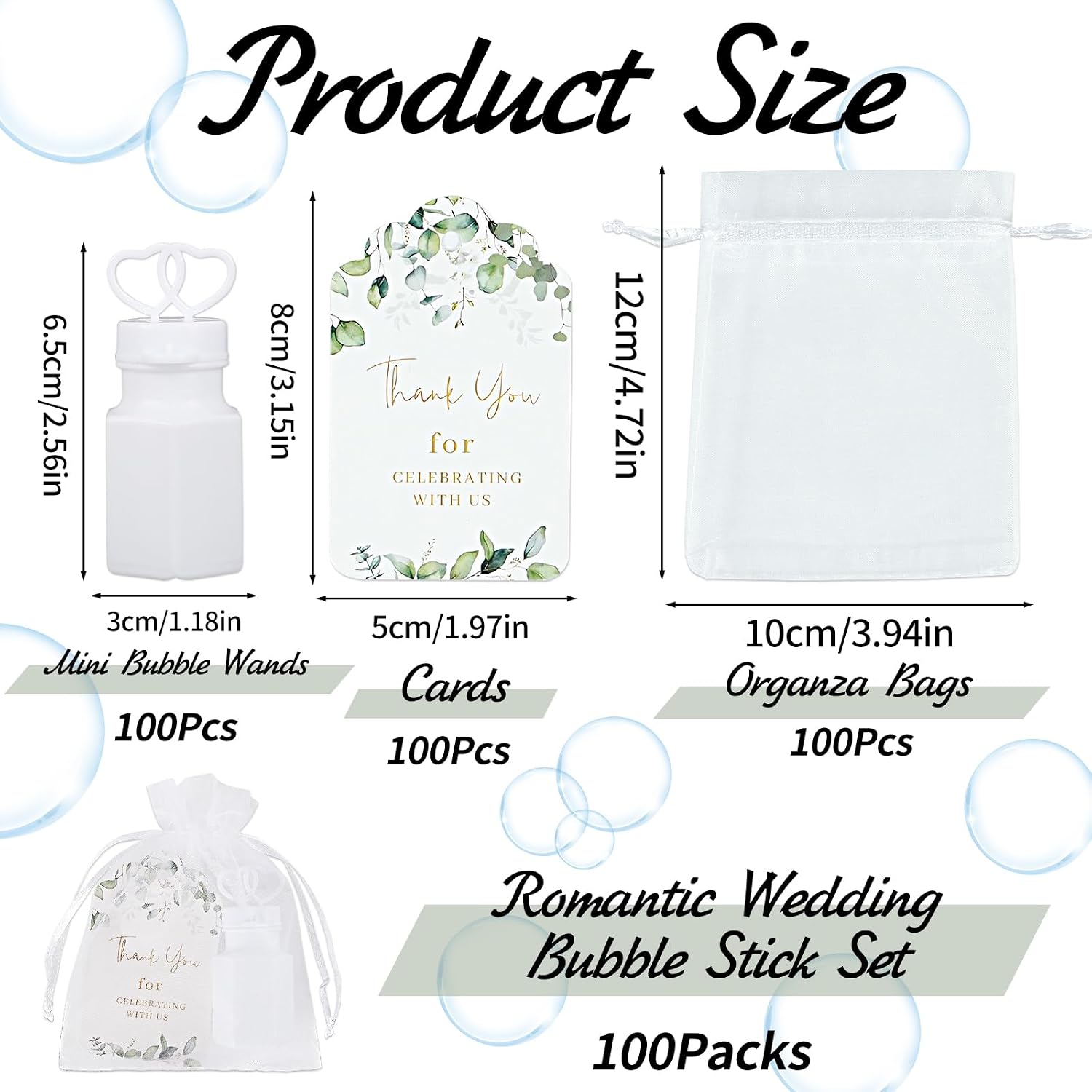 WAYASDCU 100 Sets Wedding Party Favors White Mini Bubble Bottles Greeting Card Goodie Bag Wedding Bubbles for Guests, Anniversary, Engagement, Celebration