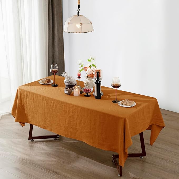 Talasily Linen Tablecloth 100% Pure Linen Table Cloth 60x120 Inches Rectangle Tablecloths Washable Cloths for Kitchen, Dining, Buffet Parties, Holidays, Picnic, Weddings and Restaurants-Caramel