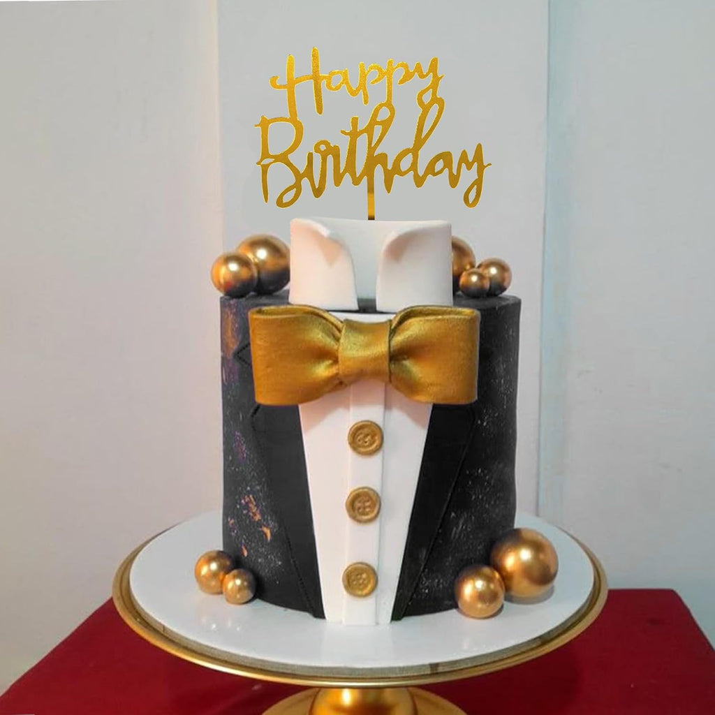Suit Cake Topper Boss Cake Decorations with Golden Balls for Birthday Father Theme Decoration