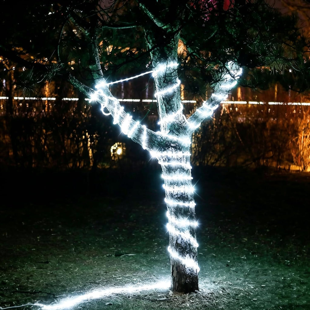 33ft LED Rope Lights, 110V 2 Wire Connectable Christmas Rope Lights Outdoor,240 LED Waterproof Indoor Outdoor White Rope Lights for Outside, Deck, Patio, Pool, Landscape Lighting (Daylight White)