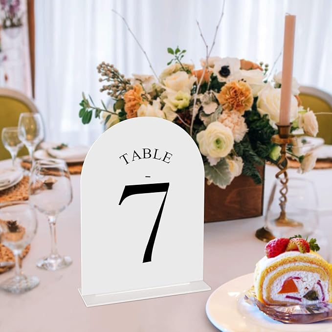 JOYIT Arch Wedding Table Numbers 1-20 with Stands – Double-Sided Printed 5" X 7" Acrylic Signs with White Background and Black Text, Perfect for Wedding Receptions, Parties, Anniversaries, and Events