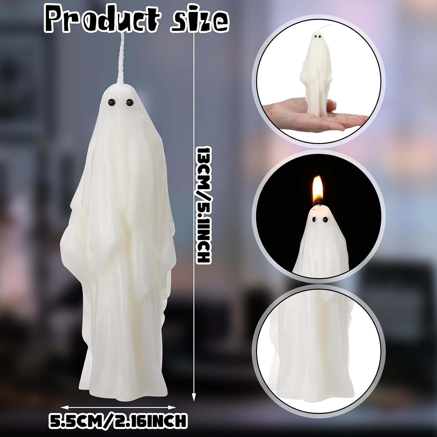 Syhood 6 Pcs Halloween Ghost Candles Gothic Spooky Ghost Taper Candles Soy Wax Gifts for Boo Basket Stuffers Halloween Room Table Indoor Decoration