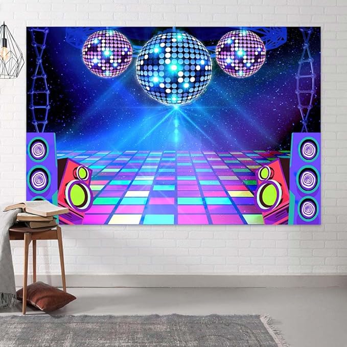 Dance Party Backdrop Retro 80s 90s Theme Stage Dance Ball Music Birthday Party Decoration DJ Photography Background 10 x 8 ft for Baby Shower Picture Photo Shoot Polyester Fabric, Red