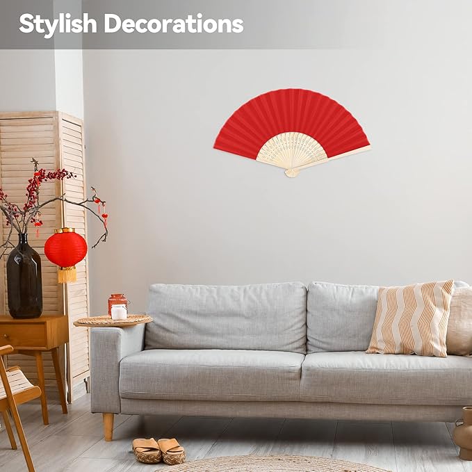 MCEAST 50 Pieces Silk Folding Fan with Bamboo Frames, Handheld Fan Folding Hand Fan Foldable Fan for Wedding Gifts, Party Favors, Home Decoration, Multicolor