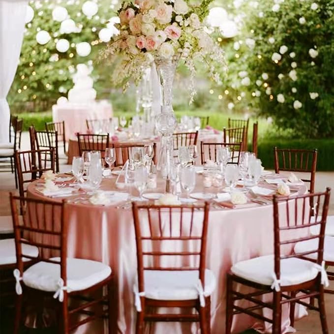 12 Pack 120 Inch Rose Gold Satin Tablecloth - Premium Bright Silky Round Tablecloth Overlay Smooth Fabric Table Cover, Table Decoration for Wedding Party Banquet Events Restaurant Kitchen Dining