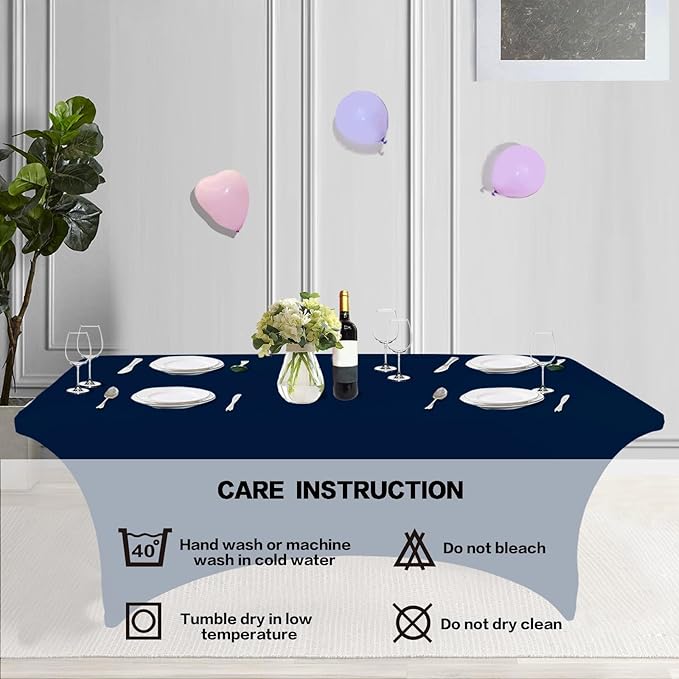 IVAPUPU 2 Pack 4FT Table Cloth for Rectangular Fitted Events Stretch Jean Blue Table Covers Washable Cover Spandex Tablecloth Protector for Party, Wedding, Cocktail, Banquet, Festival