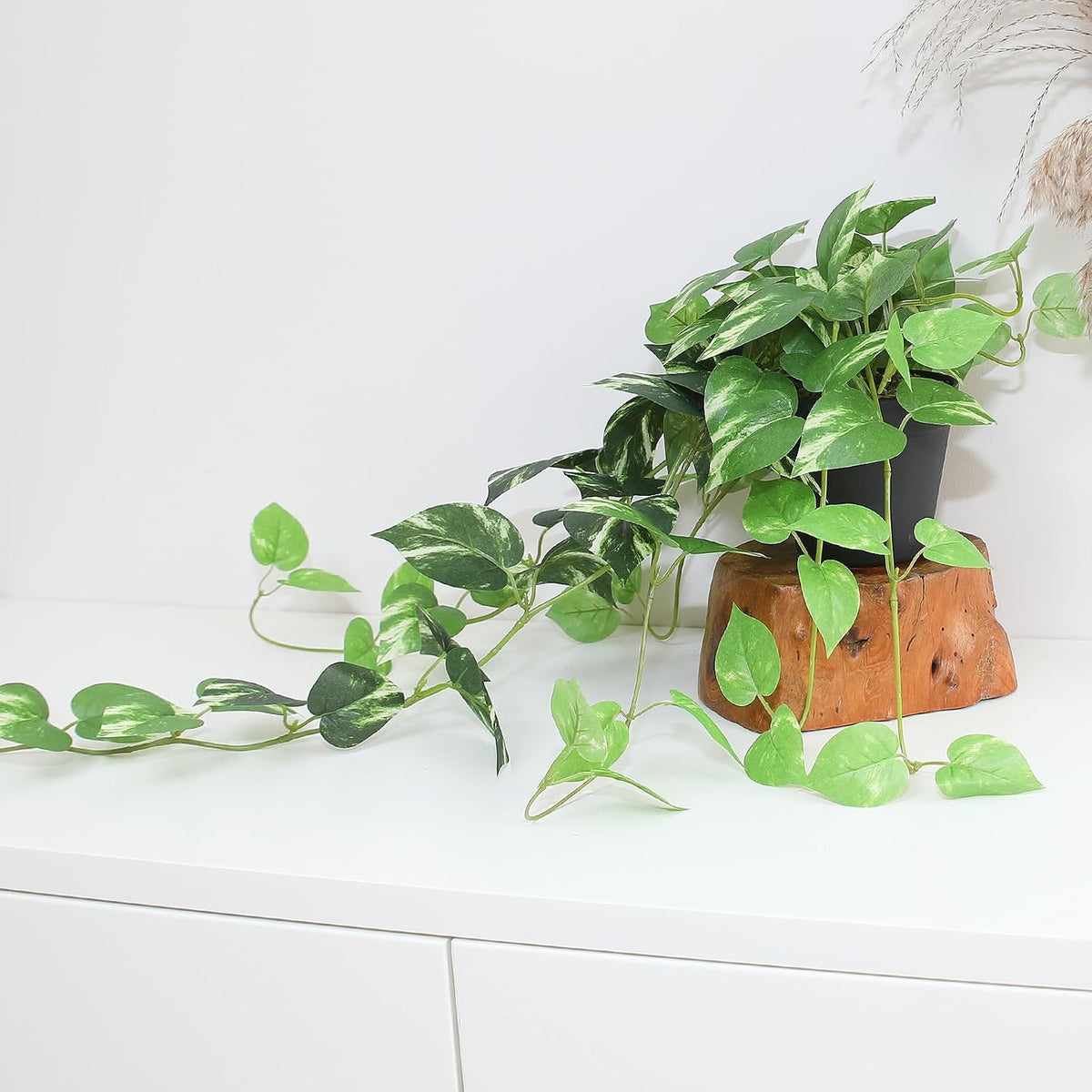 Fake Pothos Hanging Plants - 33" Set of 2 Artificial Silk Ivy Vines with...